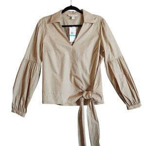 Michael Kors Khaki Women's Long Sleeve Poplin Wrap Top